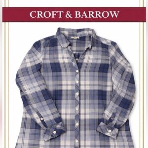Croft & Barrow Blue Gray Plaid Button Down Shirt Size M